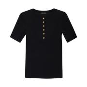 Anine Bing Räfflad T-shirt med Gyllene Knappar Black, Dam