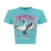 Versace Jeans Couture T-shirt med tryck och skimrande applikationer Bl...