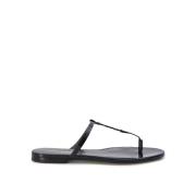 Saint Laurent Svarta Läderplatta Sandaler Black, Dam