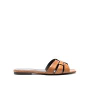 Saint Laurent Brun Läder Platta Sandaler Brown, Dam