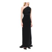 Solace London Enaxlad Seersucker Maxi Klänning Black, Dam