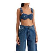 Jean Paul Gaultier Denim Bralette Overalls Spännen Blue, Dam