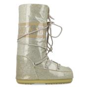 Moon Boot Guld Glitter Hög Topp Skor Yellow, Dam