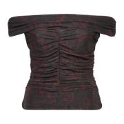 Ganni Brun Mesh Off-Shoulder Topwear Aw24 Brown, Dam