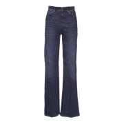 Dondup Amber Wide Leg Jeans med Jewel Button Blue, Dam