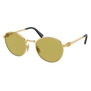 Miu Miu Runda Metall Solglasögon Gröna Linser Yellow, Unisex