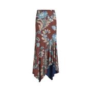 Etro Röd Blomblad Asymmetrisk Midi Kjol Multicolor, Dam