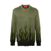 Vision OF Super Khaki Flam Jacquard Crew Neck Sweater Green, Herr