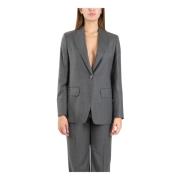 Max Mara Studio Ullflanell Blazer Rak Modell Gray, Dam