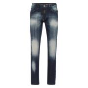 Philipp Plein Hexagon Denim Byxor med Logotyp Etikett Blue, Herr