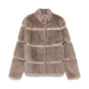 Twinset Faux-Fur Grå Jacka Med Ståkrage Gray, Dam