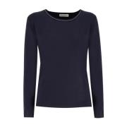 Le Tricot Perugia Lurex Crew Neck Stickad Skjorta Blue, Dam