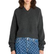 Calvin Klein Chunky V-Neck Sweater i Grå Gray, Dam