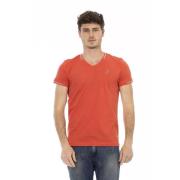 Trussardi Orange V-ringad T-shirt med brösttryck Orange, Herr