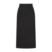 Dolce & Gabbana Svart Pinstripad Midi Kjol Sidensfoder Black, Dam