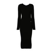 Dolce & Gabbana Svart Logo Midi Stickad Klänning Black, Dam