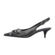 Pinko Svarta läder slingback klackar med spänne Black, Dam