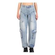 Purple Brand Cargo Baggy Aviator Denim Jeans Blue, Dam