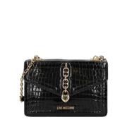 Love Moschino Svart Croco Axelväska för Kvinnor Black, Dam