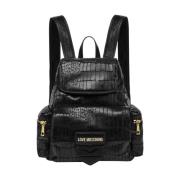 Love Moschino Svart Croco Print Ryggsäck Black, Dam