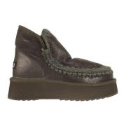 Mou Plattform Eskimo Boot i Metallic Svart Brown, Dam