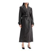 Alessandra Rich Dubbelknäppt Nappa Läder Trenchcoat Brown, Dam