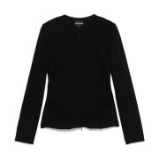 Emporio Armani Svart Jersey Dragkedja Jacka med Axelvaddar Black, Dam