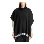 Moschino Enkel Logotyp Poncho Black, Dam