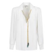 Elisabetta Franchi Ivory Chain-Link V-Hals Skjorta White, Dam