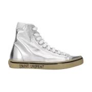 Saint Laurent Metallic High Top Sneakers Gray, Dam