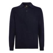 Boggi Milano Polo Hals Tröja i en Cashmere Blandning Blue, Herr