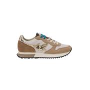 Sun68 Glitter Logo Stargirl Sneakers Beige, Dam