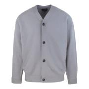 Emporio Armani Grå Ull Cardigan V-Hals Långärmad Gray, Herr