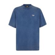 Fendi Blå Bomull T-shirt med Metallbokstäver Blue, Herr