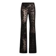 Etro Svart Jacquard Velvet Flare Byxor Black, Dam