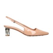 Givenchy Cube Slingback Pumps Läder Mandel Tå Beige, Dam