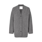 Samsøe Samsøe Oversized V-Neck Cardigan med Ribbed Trim Black, Dam