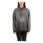 Msgm Hoodie med strass dekoration Gray, Dam