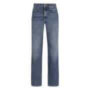 Icon Denim Raka Jeans med Baklogo Blue, Dam