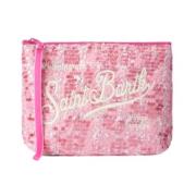 MC2 Saint Barth Broderad logotyp tweed clutch med handledsrem Pink, Da...