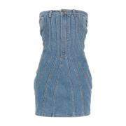 Mugler Denim bustier-stil klänning med spiralpaneler Blue, Dam