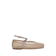 Amina Muaddi Kristall Latte Platta Ballerina Skor Beige, Dam