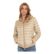 Save The Duck Quiltad Huva Kort Jacka med Armlogo Beige, Dam