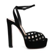 Aquazzura Svarta Sammet Blockklack Sandaler Black, Dam