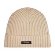 Calvin Klein Klassisk Bomull Ribb Beanie Mössa Beige, Herr