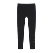 Max Mara Svarta Leggings med Tryckt Text Black, Dam