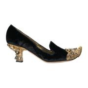 Dolce & Gabbana Svart Sammet Blommig Pumps Black, Dam