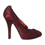 Dolce & Gabbana Röda Satin Spets Mary Jane Pumps Red, Dam