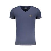 Aeronautica Militare Blå Bomull T-shirt med V-ringning Blue, Herr