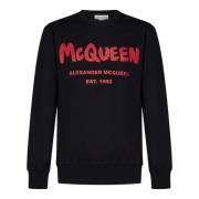 Alexander McQueen Svart Sweatshirt med Röd Logotyp Black, Herr